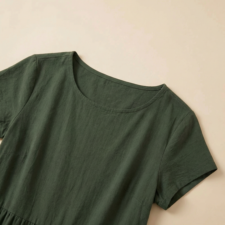Abito Midi Donna Leggero Tasche Manica Corta Disinvolto