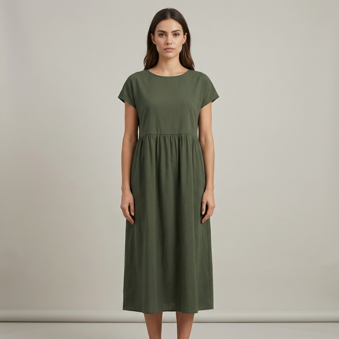 Abito Midi Donna Leggero Tasche Manica Corta Disinvolto - Vesarelli