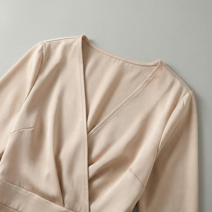 Abito Midi Donna Manica Lunga Scollo a V Affusolato Spacco