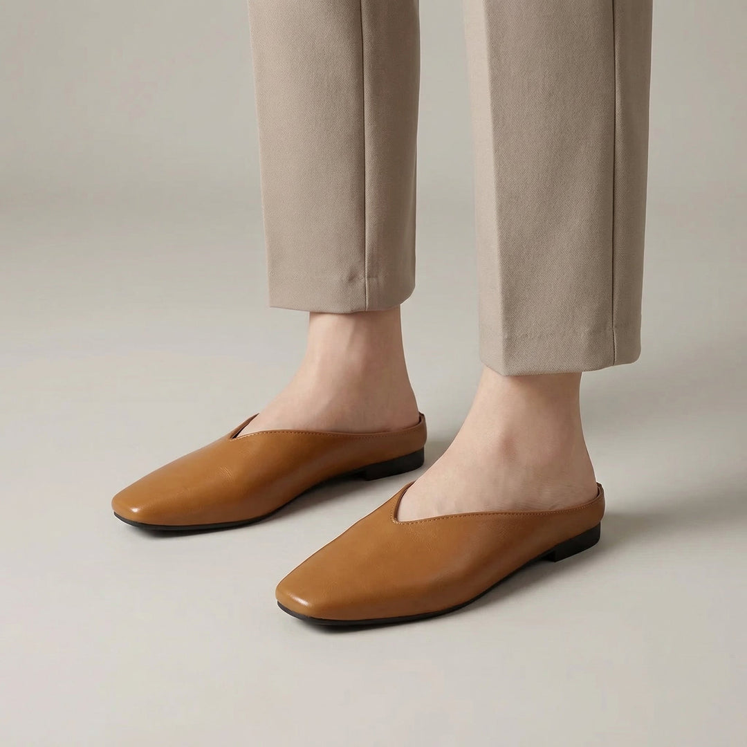 Mules Donna in Pelle Punta Quadrata Slip-On - Vesarelli