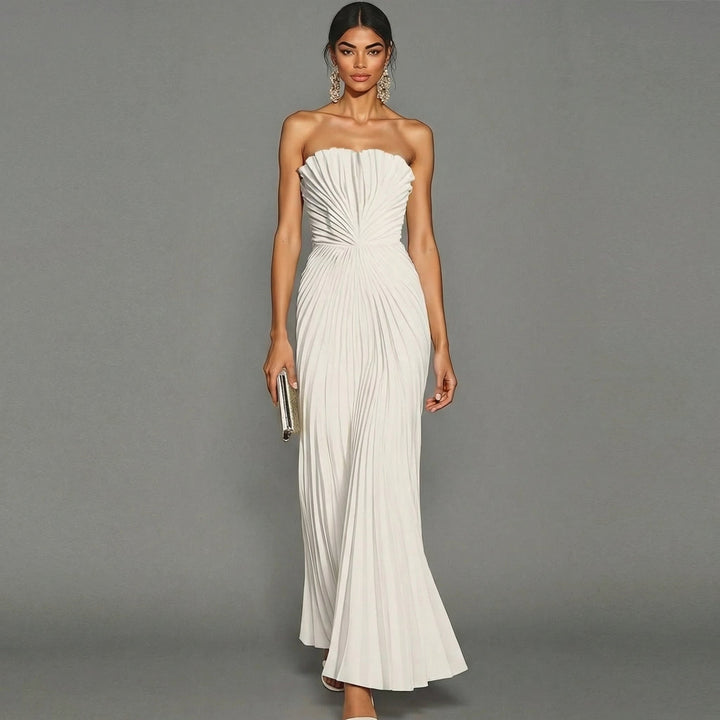 Abito Lungo Donna Plissettato Senza Spalline Elegante - Vesarelli