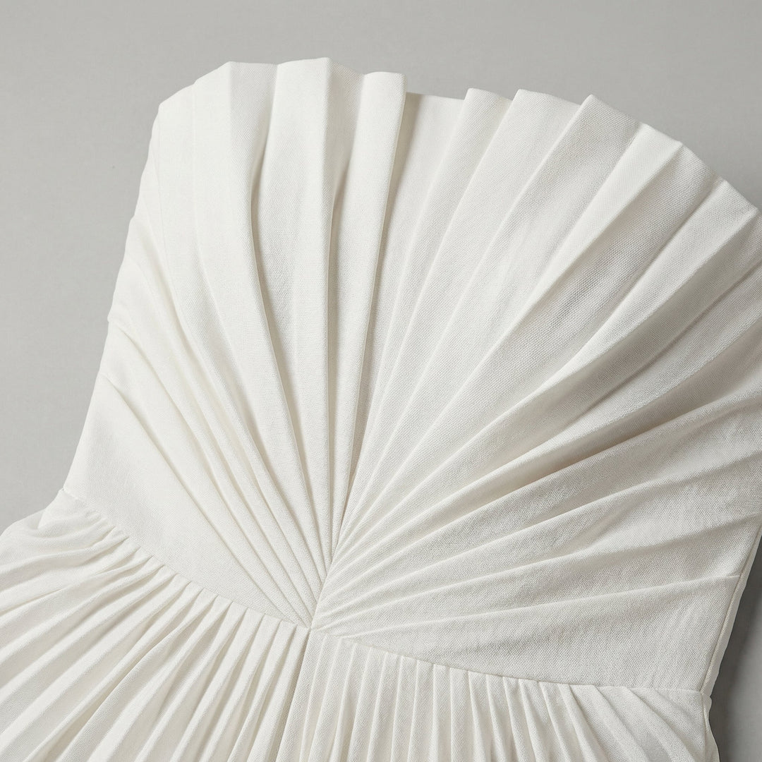 Abito Lungo Donna Plissettato Senza Spalline Elegante