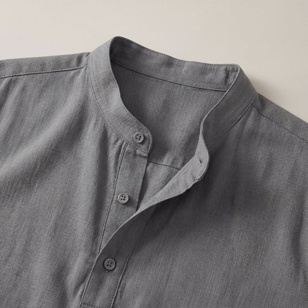 Camicia Uomo in Lino Collo Coreana Manica Lunga Disinvolta