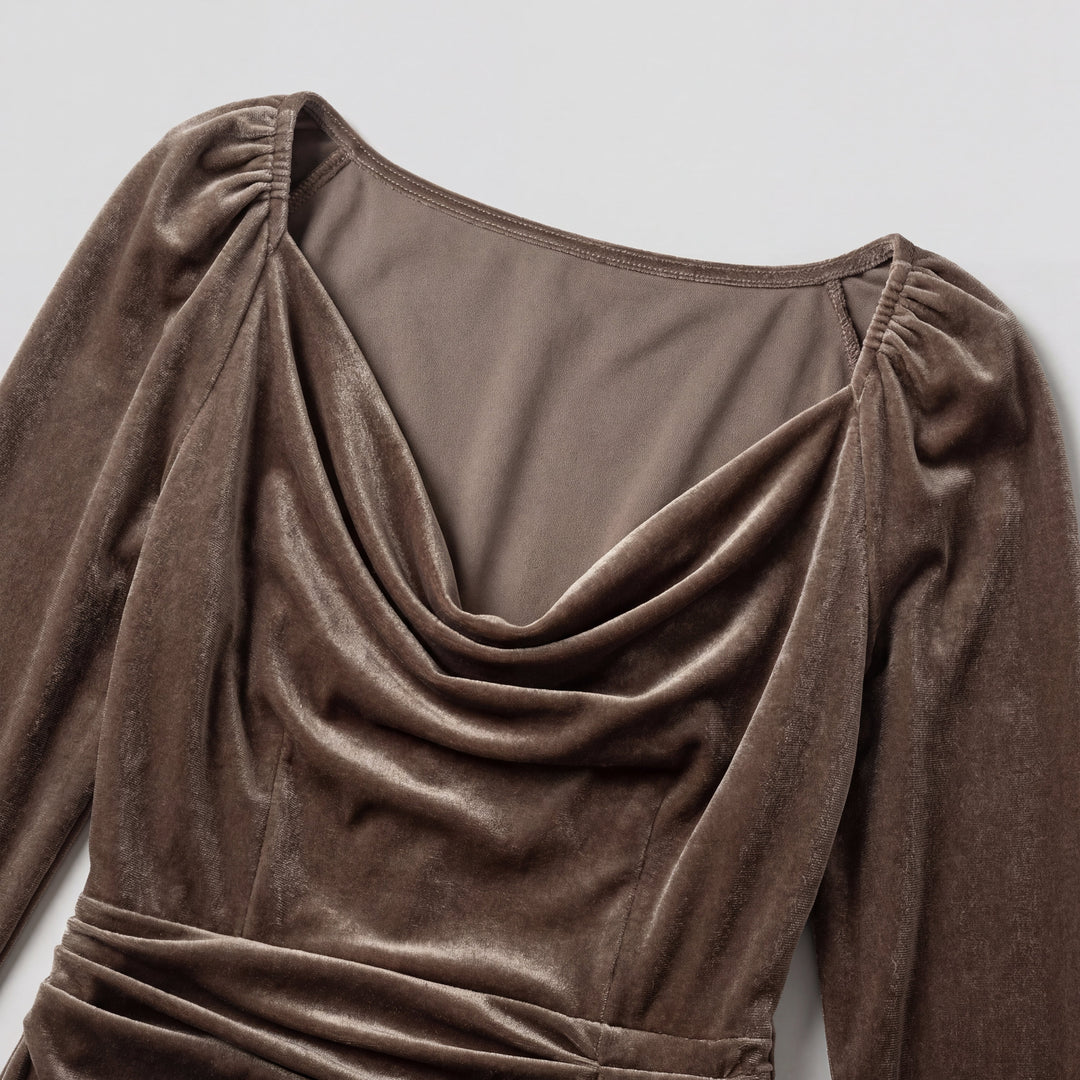 Abito Midi Donna in Velluto Drappeggiato Elegante