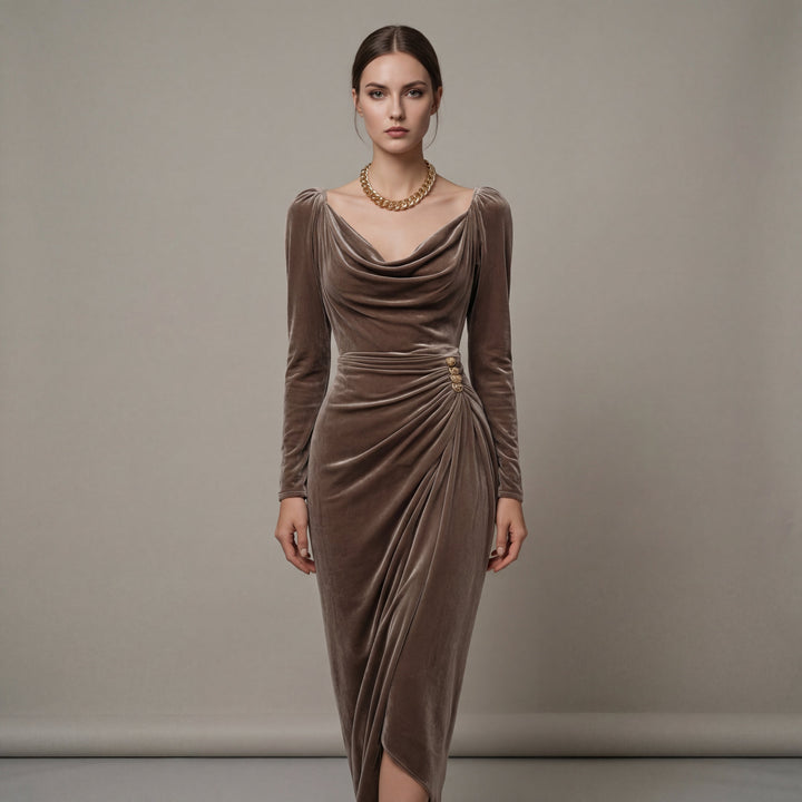 Abito Midi Donna in Velluto Drappeggiato Elegante - Vesarelli