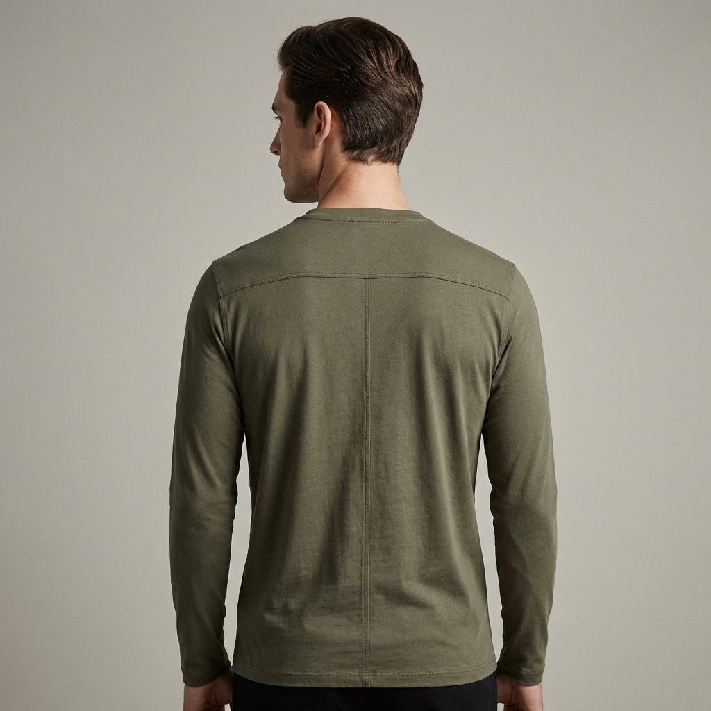 Maglietta Uomo Maniche Lunghe Collo Henley