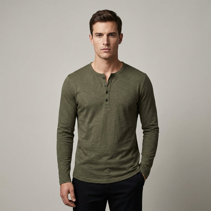 Maglietta Uomo Maniche Lunghe Collo Henley - Vesarelli