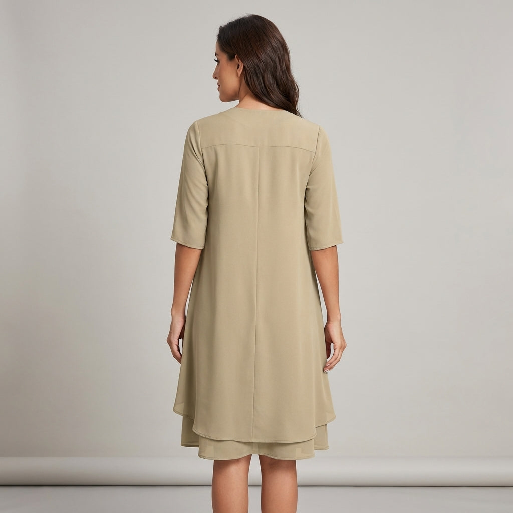 Abito Midi Donna Cerimonia Chiffon con Ruches