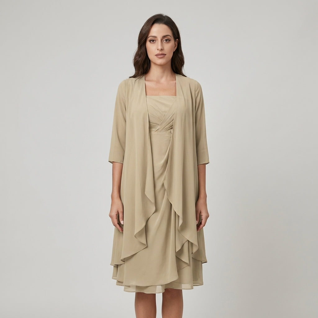 Abito Midi Donna Cerimonia Chiffon con Ruches - Vesarelli