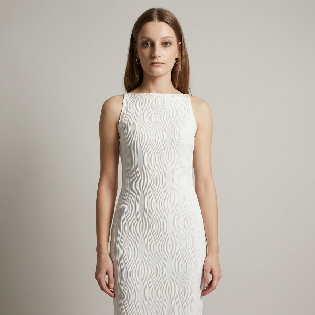 Abito Midi Donna Estivo Spalline Texture Increspature - Vesarelli