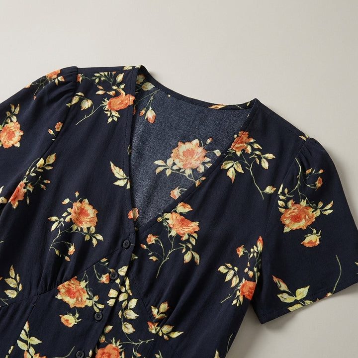 Abito Midi Donna Floreale Scollo a V Manica Corta