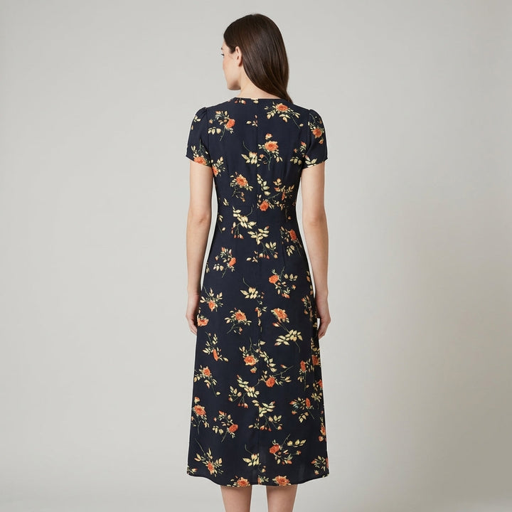 Abito Midi Donna Floreale Scollo a V Manica Corta