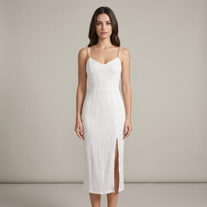 Abito Midi Donna con Spalline in Perle Testurizzate - Vesarelli