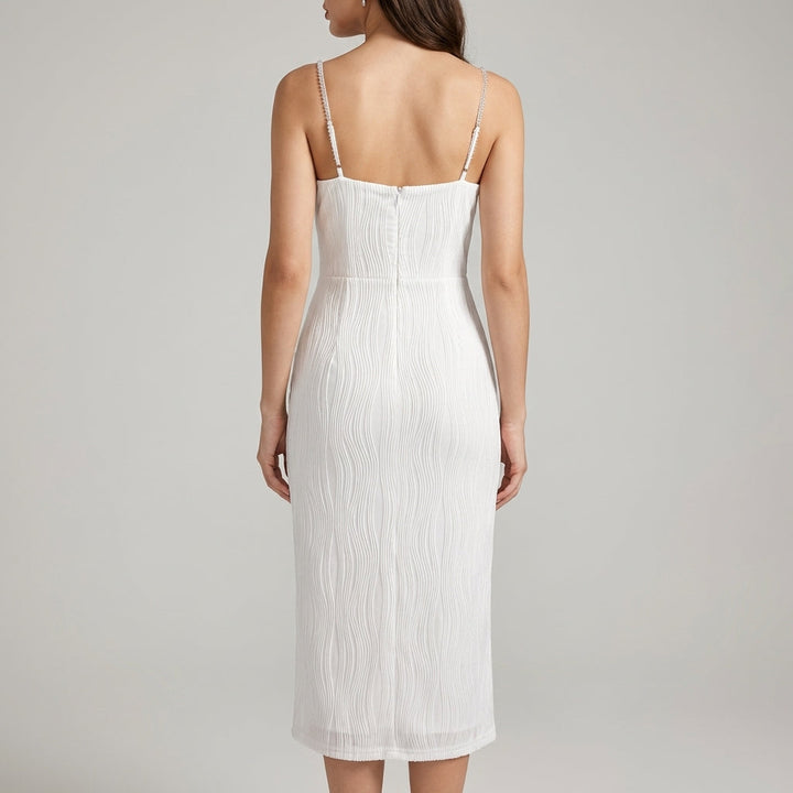 Abito Midi Donna con Spalline in Perle Testurizzate