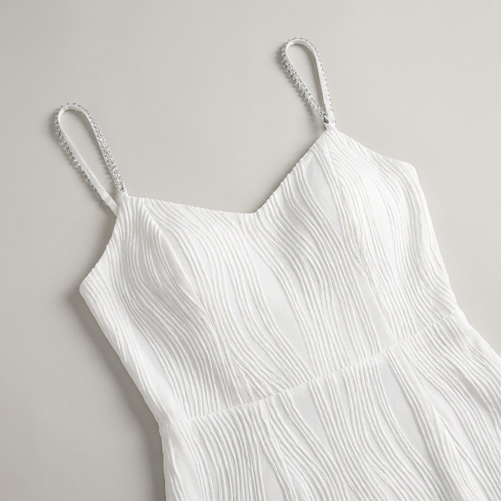 Abito Midi Donna con Spalline in Perle Testurizzate