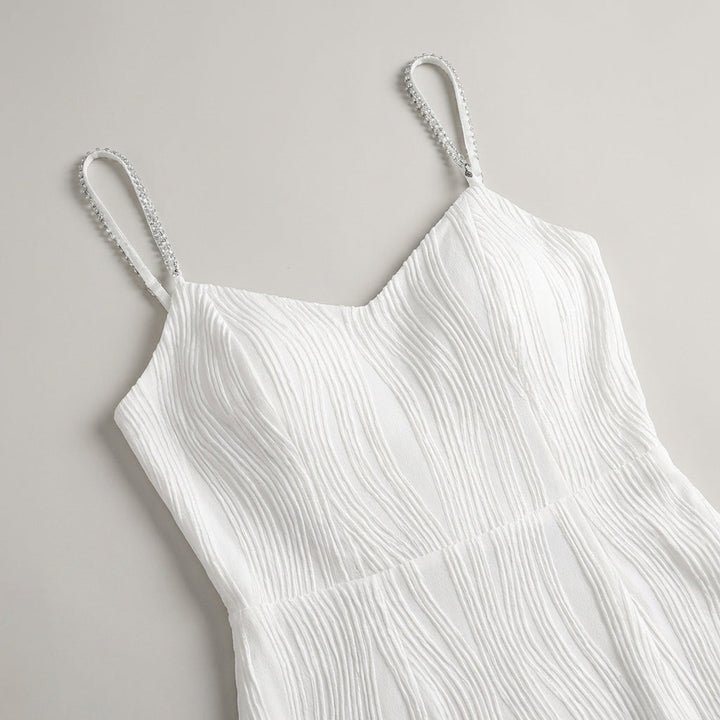 Abito Midi Donna con Spalline in Perle Testurizzate