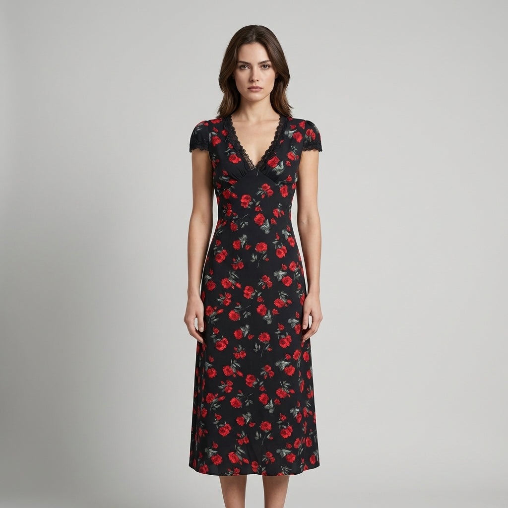 Abito Midi Donna Scollo a V Tessuto Leggero Estivo - Vesarelli