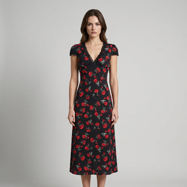Abito Midi Donna Scollo a V Tessuto Leggero Estivo - Vesarelli