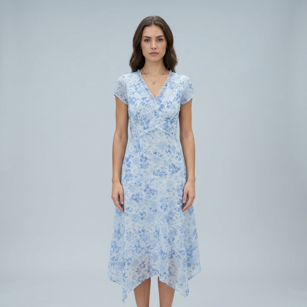 Abito Midi Donna Scollo a V Tessuto Leggero Estivo - Vesarelli