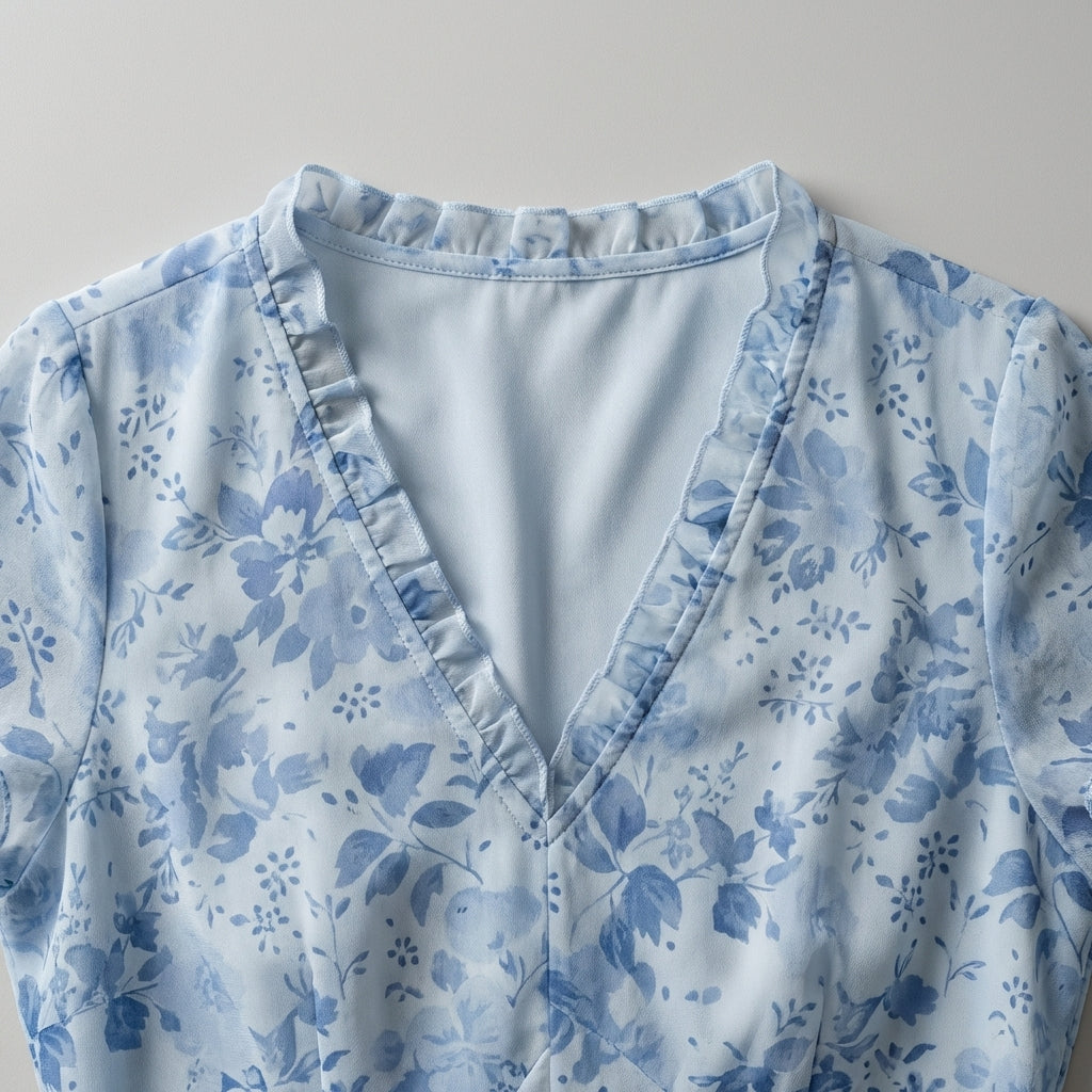 Abito Midi Donna Scollo a V Tessuto Leggero Estivo