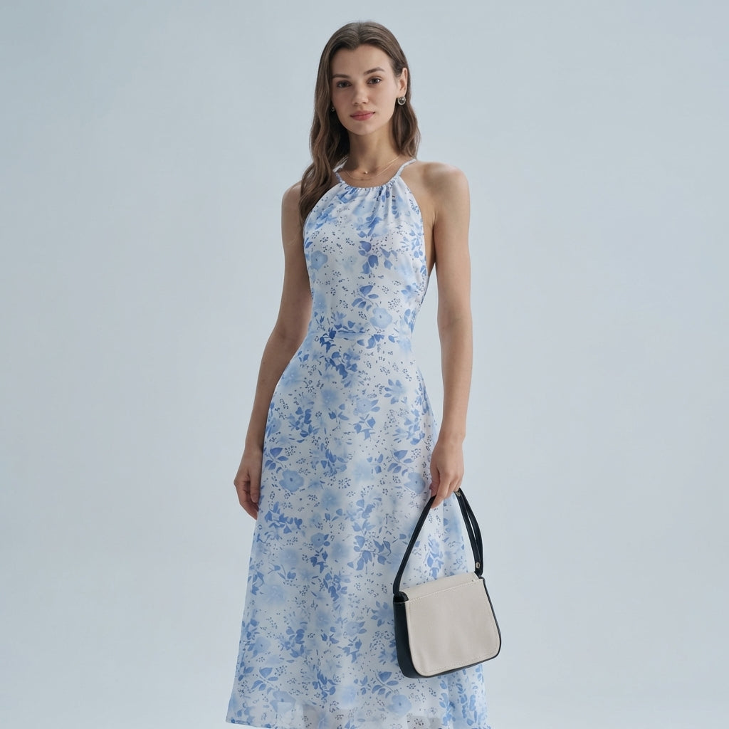Abito Midi Donna Floreale Scollo Allamericana Estivo - Vesarelli