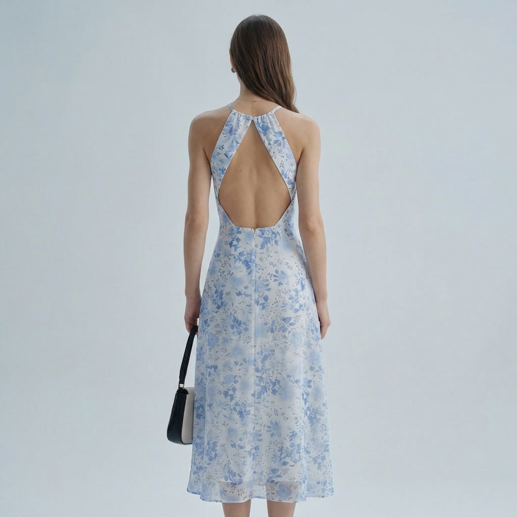 Abito Midi Donna Floreale Scollo Allamericana Estivo