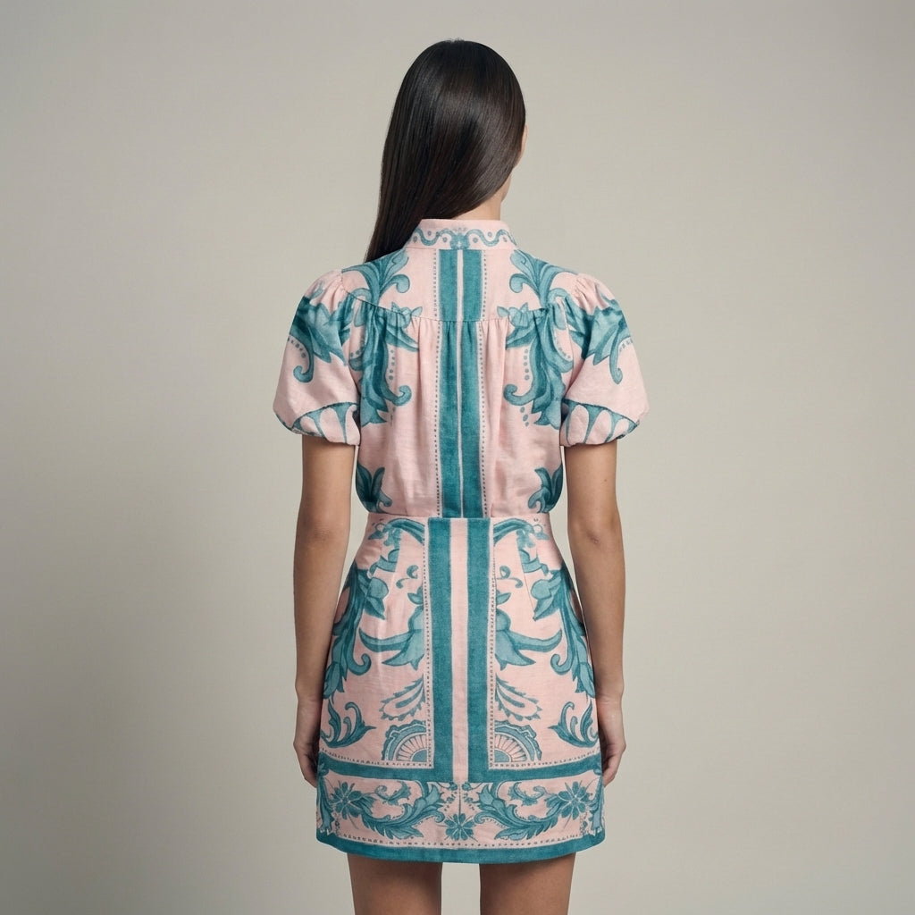 Abito Midi Donna in Lino Floreale Estivo