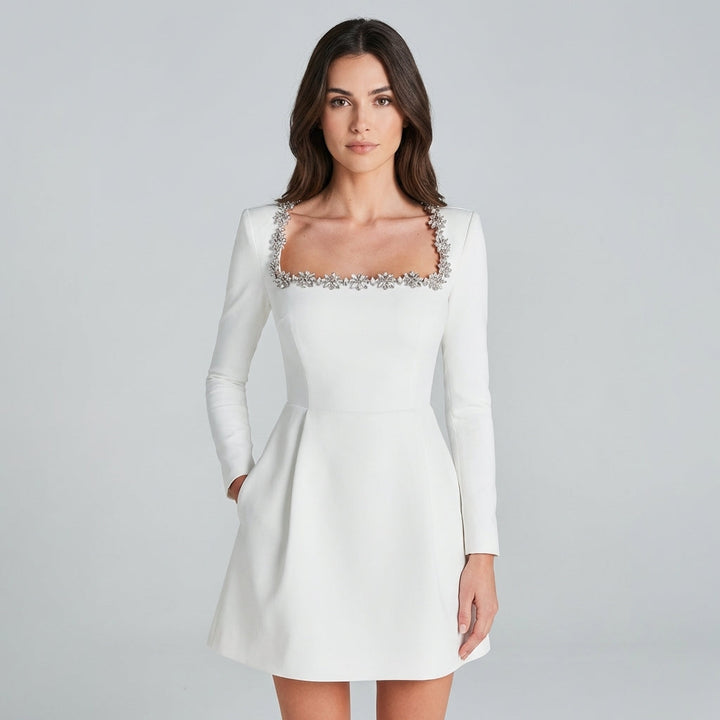 Abito Mini Donna Maniche Lunghe Dettagli Gioiello - Vesarelli