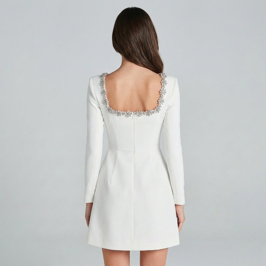 Abito Mini Donna Maniche Lunghe Dettagli Gioiello