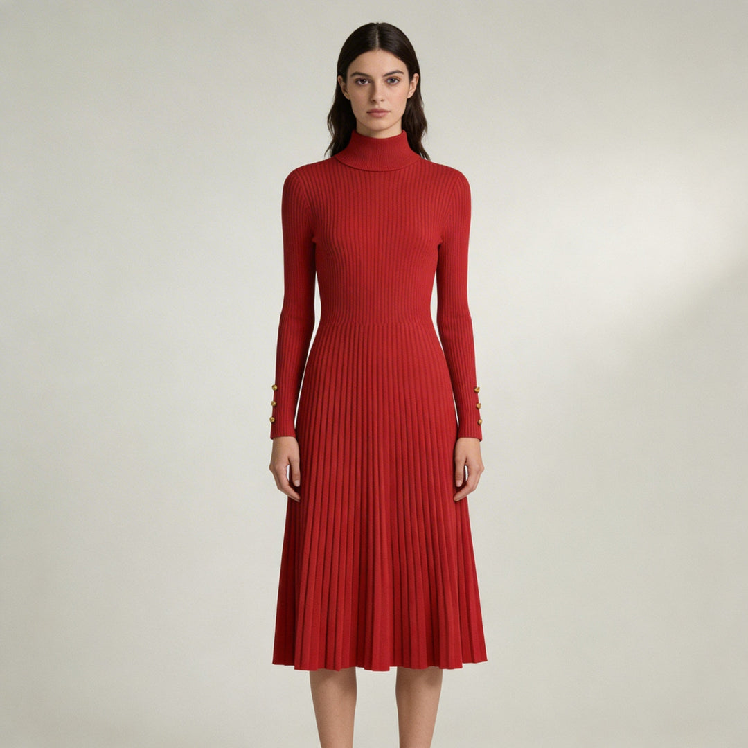 Abito Midi Donna Plissettato Collo Alto - Vesarelli