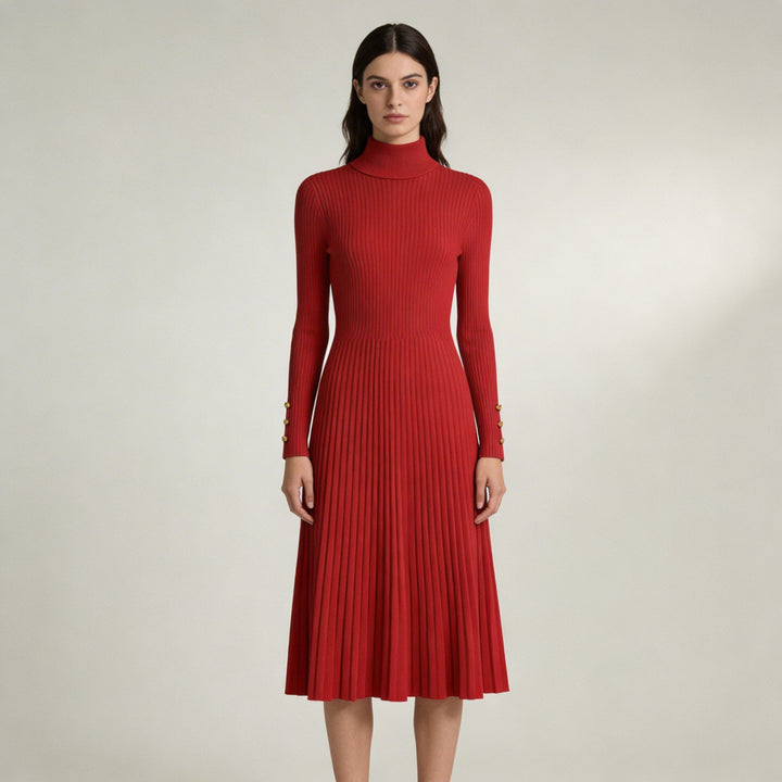 Abito Midi Donna Plissettato Collo Alto - Vesarelli