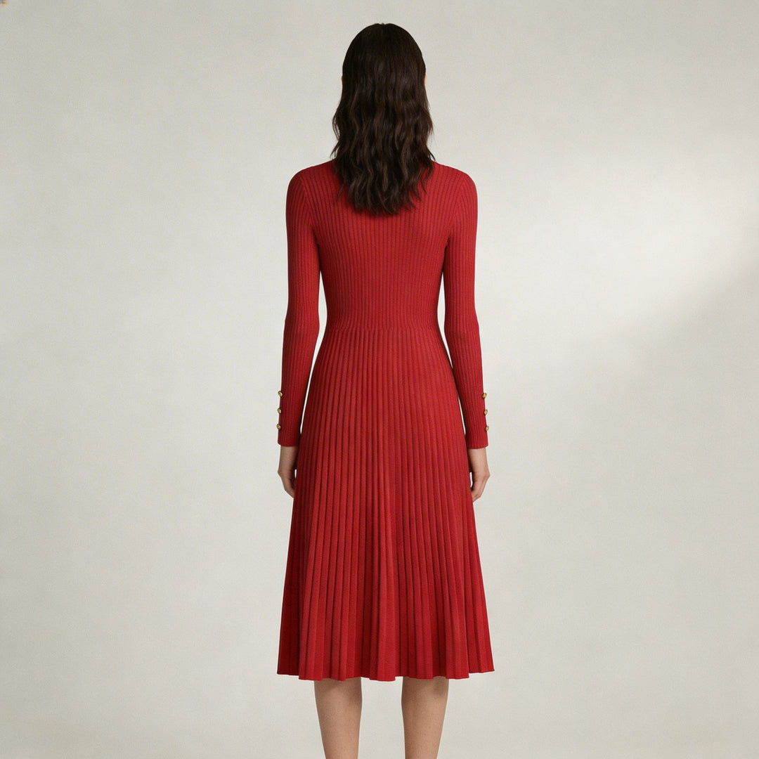 Abito Midi Donna Plissettato Collo Alto