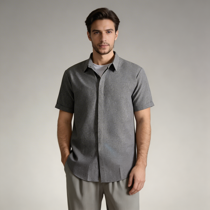 Camicia Uomo Misto Cotone Lino Maniche Corte - Vesarelli