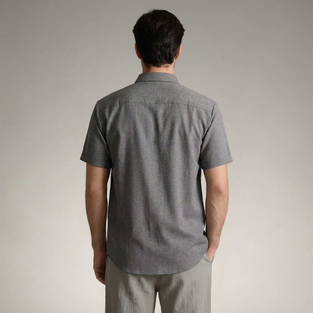 Camicia Uomo Misto Cotone Lino Maniche Corte