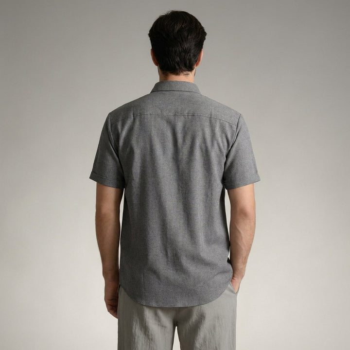 Camicia Uomo Misto Cotone Lino Maniche Corte