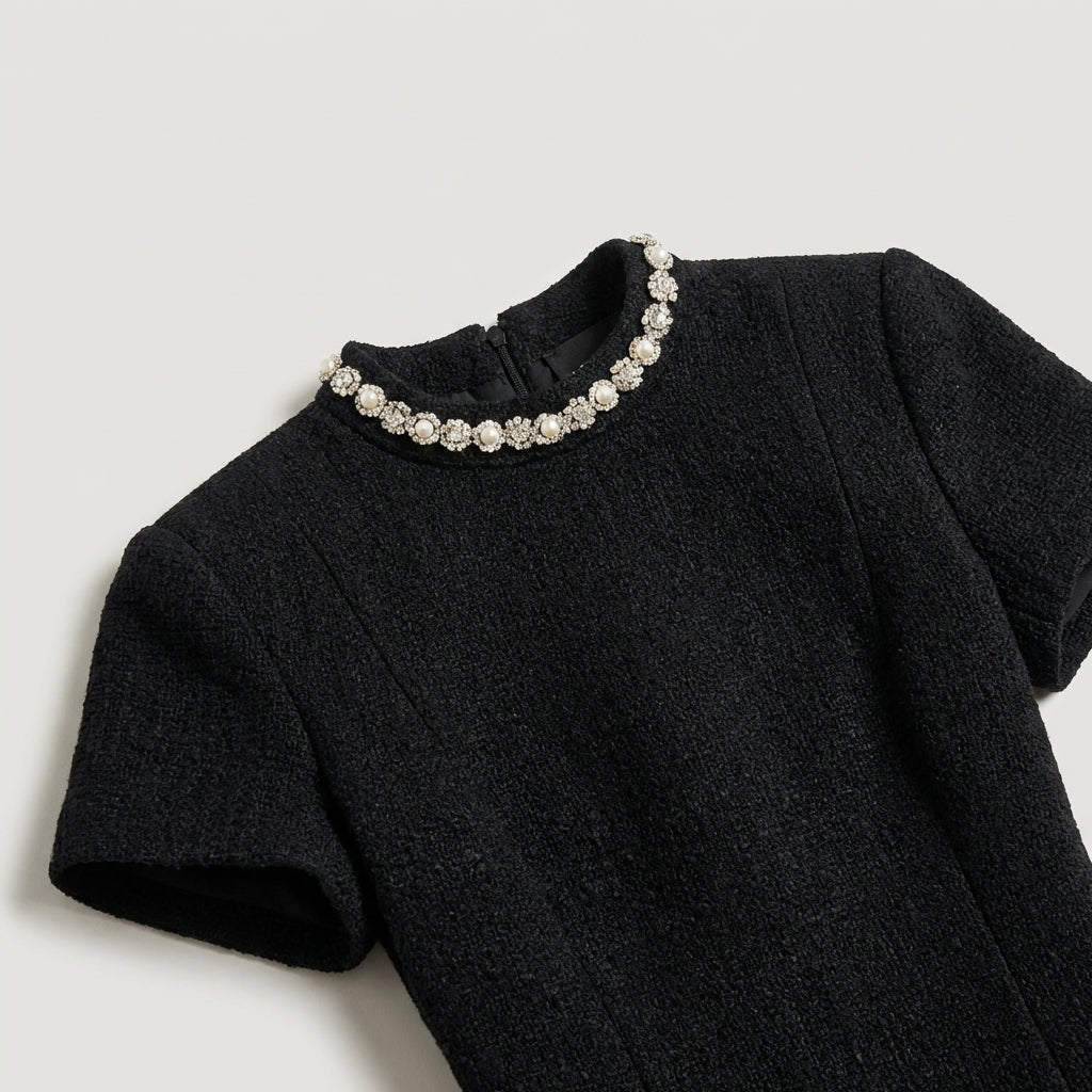 Minigonna Donna con Bordi Decorativi in Perle Slim