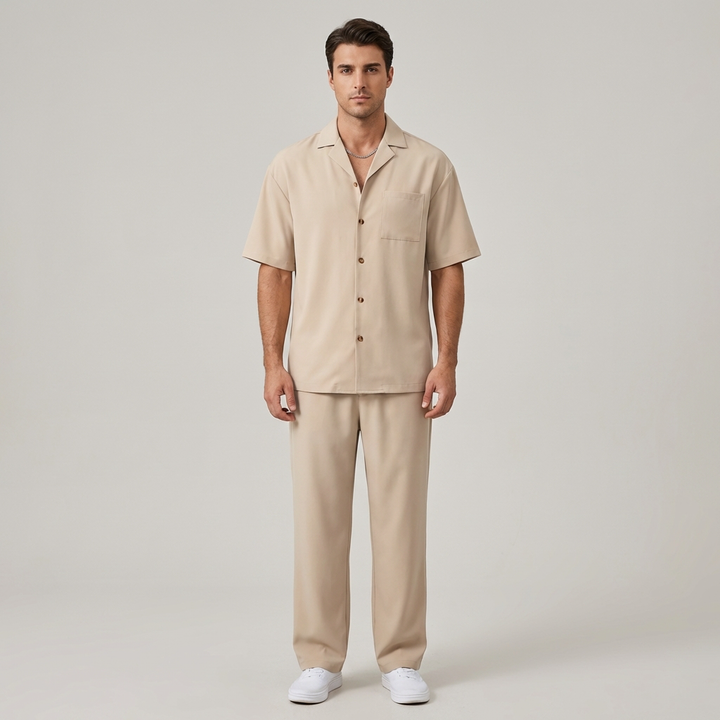 Completo Estivo Uomo Camicia Cotone Pantaloni Vestibilità Classica - Vesarelli