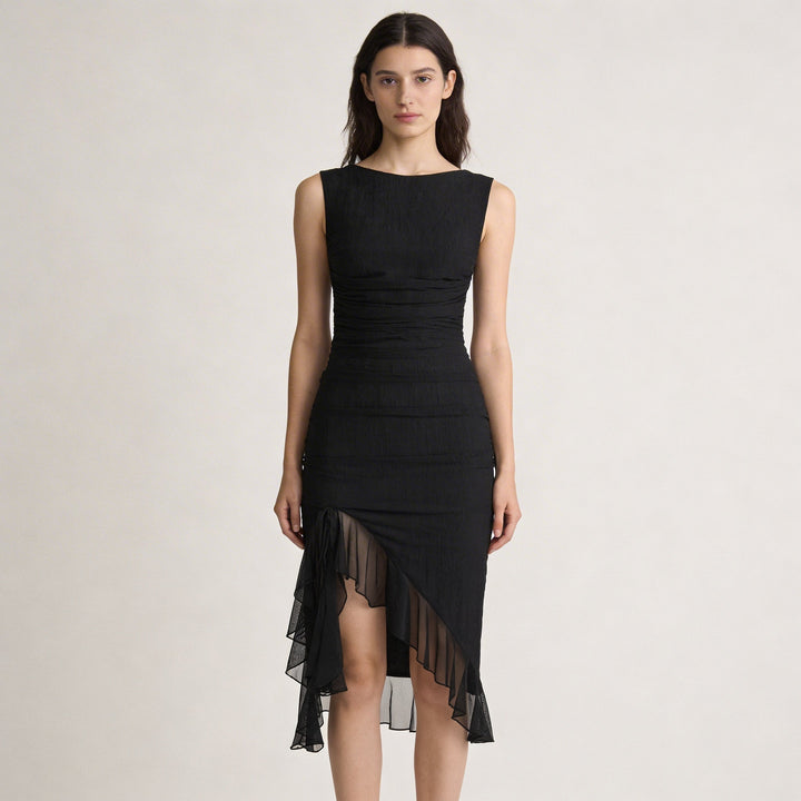 Abito Midi Donna Elegante Svasato Manica Corta - Vesarelli