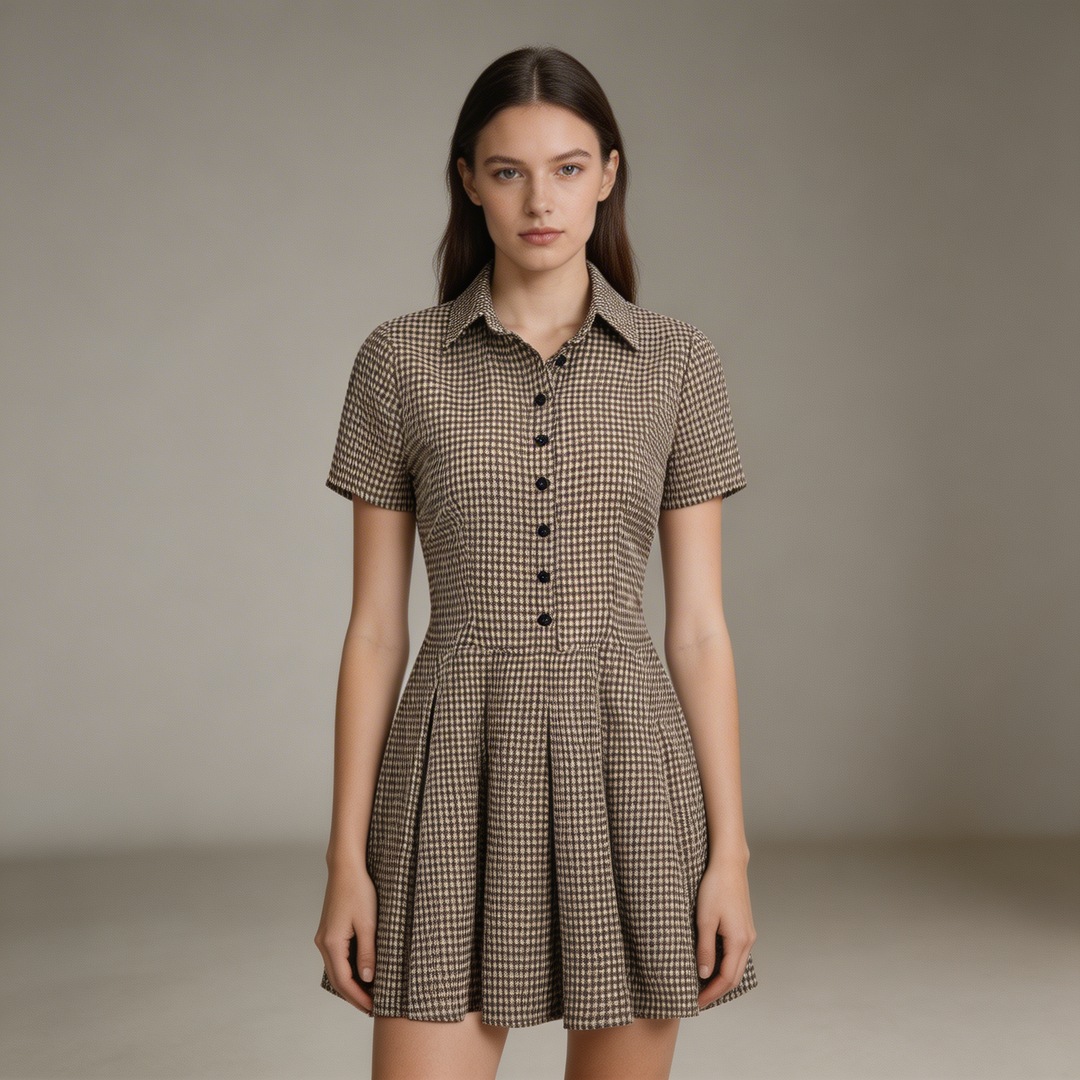 Abito Mini Donna Scozzese Plissettato Classico - Vesarelli