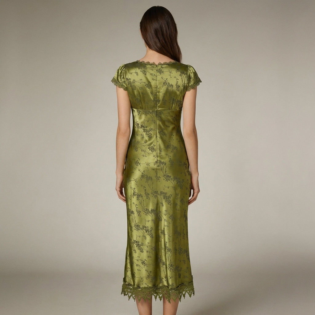 Abito Midi Donna Jacquard Manica Corta Elegante