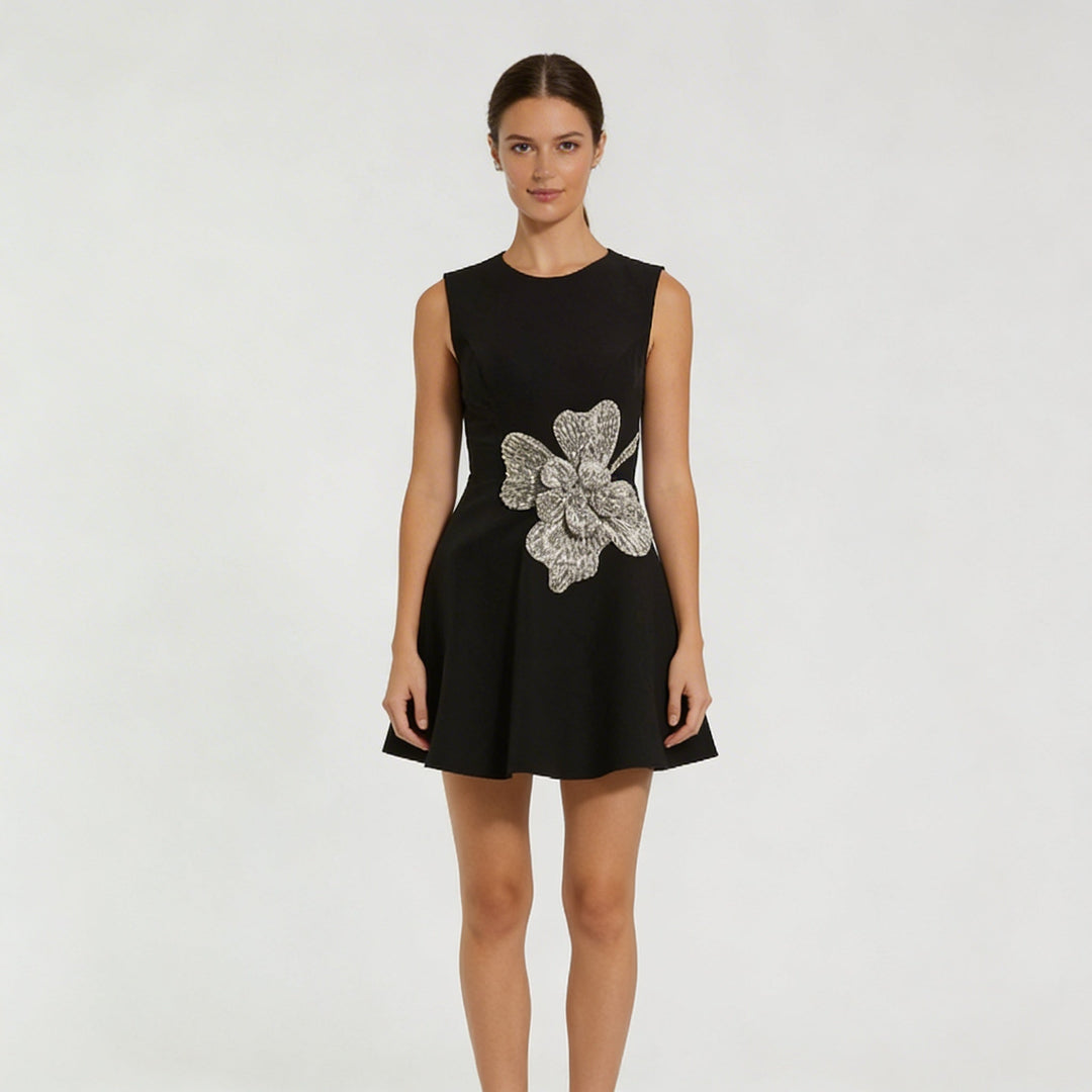 Abito Mini Donna con Strass e Decorazione a Fiore - Vesarelli