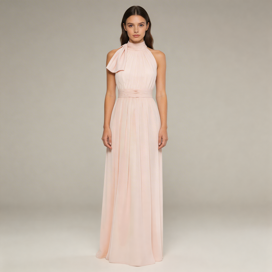 Abito Lungo Donna Chiffon Plissettato Collo Alto - Vesarelli