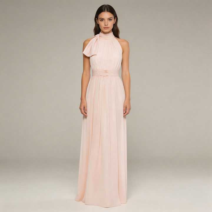 Abito Lungo Donna Chiffon Plissettato Collo Alto - Vesarelli