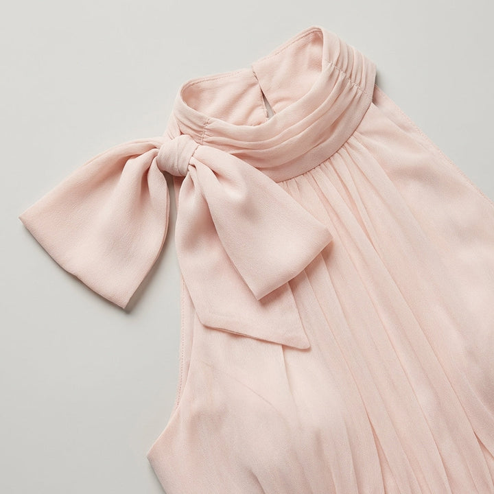 Abito Lungo Donna Chiffon Plissettato Collo Alto