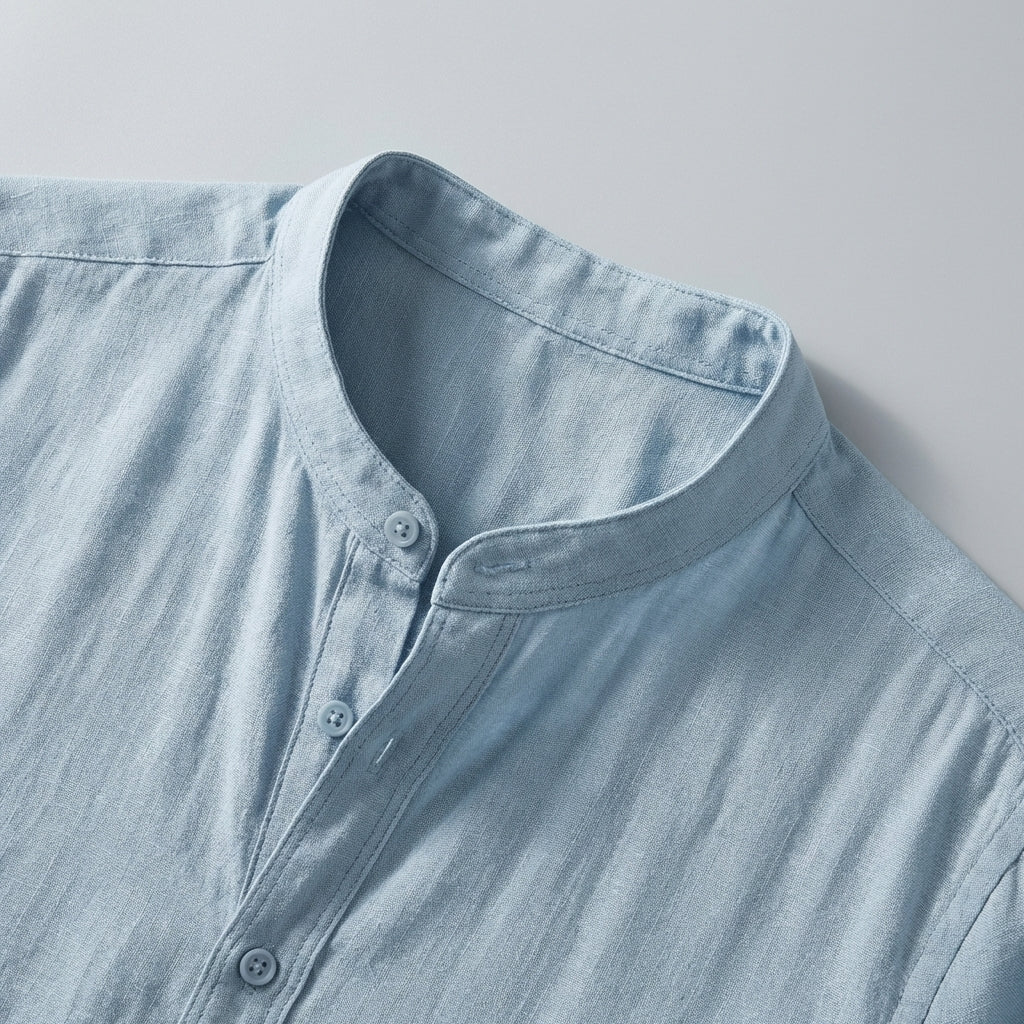 Camicia Henley Uomo Cotone Manica Lunga Casual