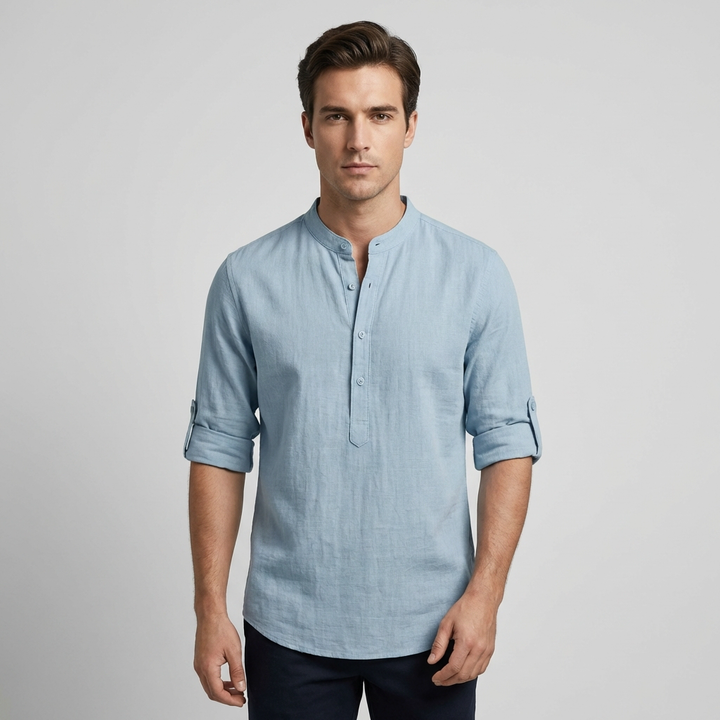 Camicia Henley Uomo Cotone Manica Lunga Casual - Vesarelli