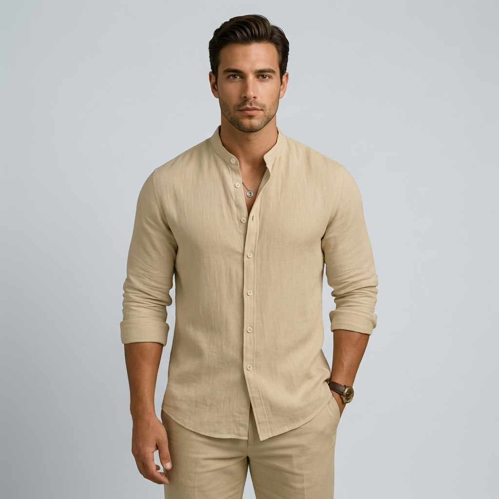 Camicia Uomo Lino Bottoni Manica Lunga Classica - Vesarelli