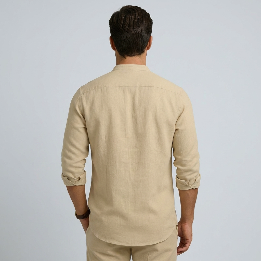 Camicia Uomo Lino Bottoni Manica Lunga Classica