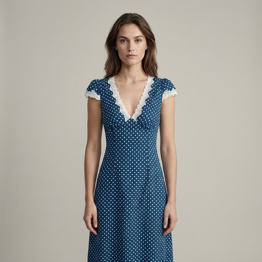 Abito Lungo Donna in Pizzo con Pois Vestibilità Maxi - Vesarelli