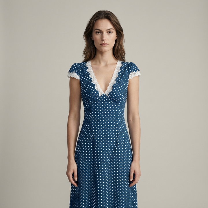 Abito Lungo Donna in Pizzo con Pois Vestibilità Maxi - Vesarelli